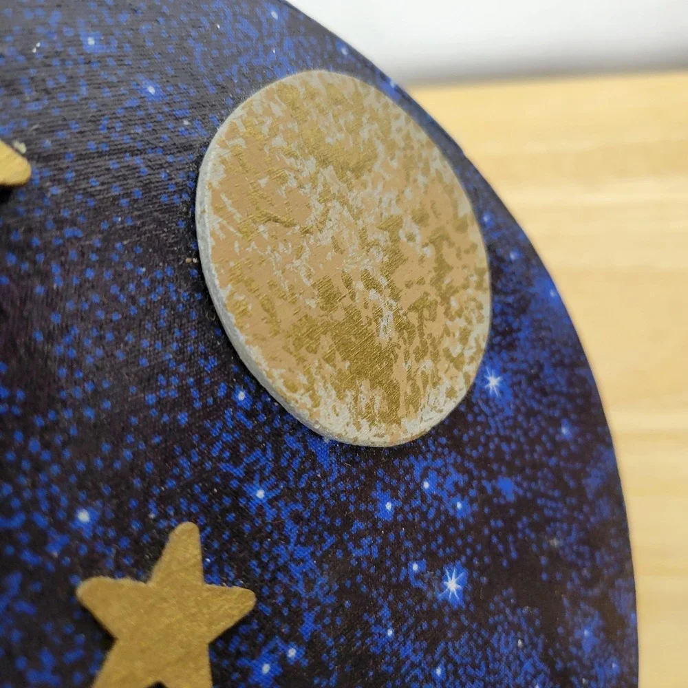 Celestial‎ Star & Moon Oval Wood Key Holder 10x8 Blue Shimmer 3D
